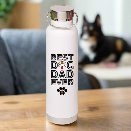 Best Dog Dad Ever 650ml Water Bottle, Wide Opening Double-walled Stainless Steel with Copper Vacuum Insulation