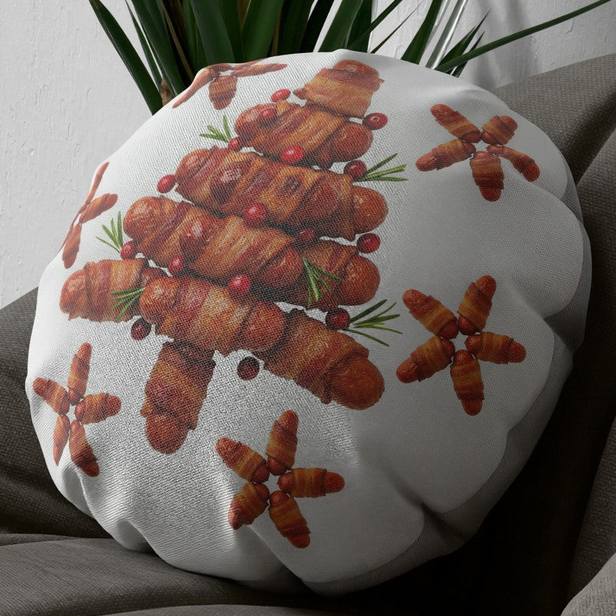 Funny Pigs in Blankets Round Christmas Cushion Novelty Gift
