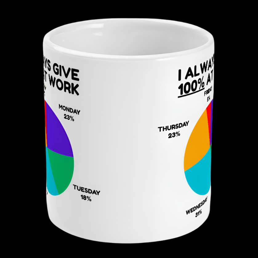 I Always Give 100% At Work Mug, Funny Gift for Lazy Work Colleagues