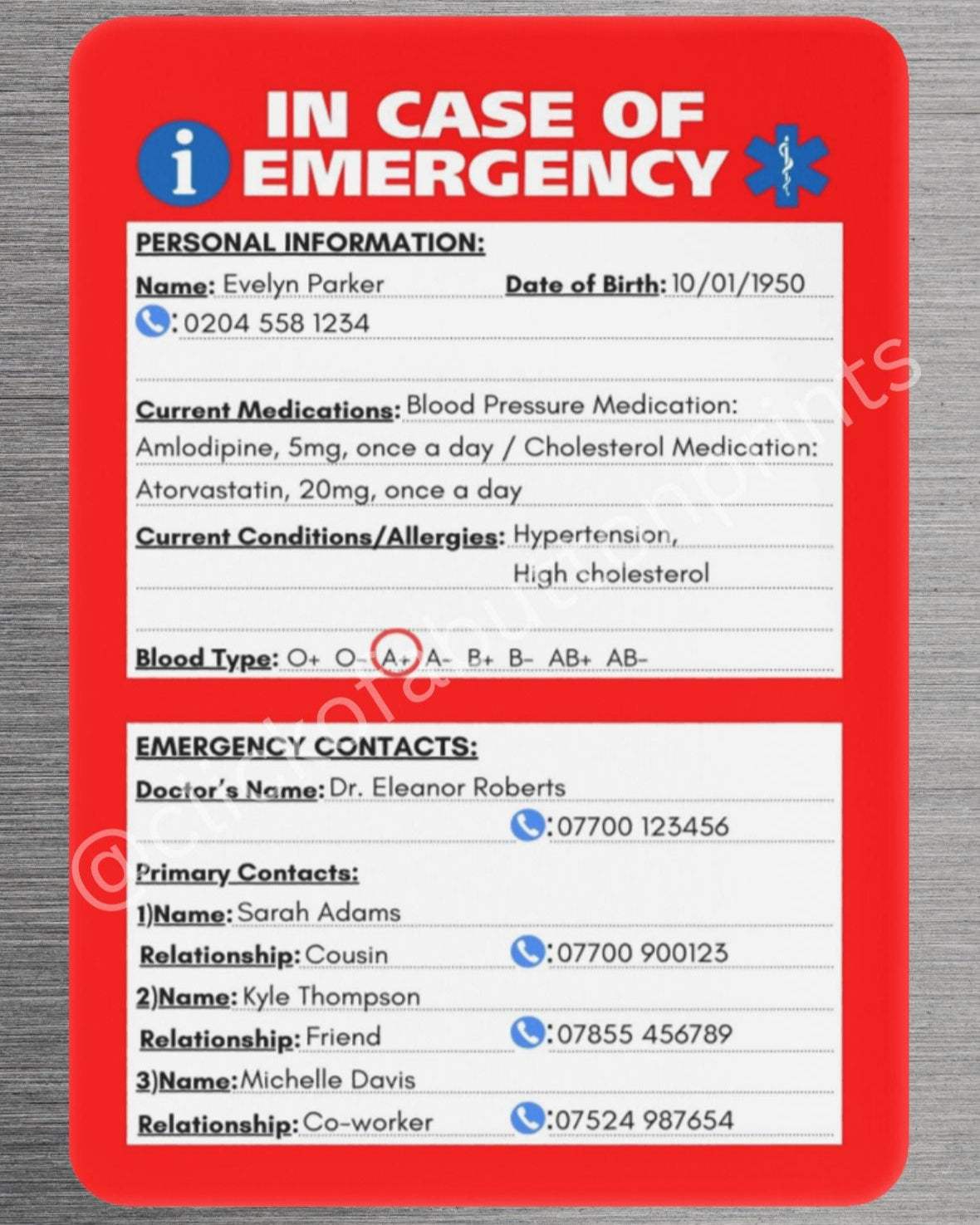 Emergency Contact Information Fridge Magnet