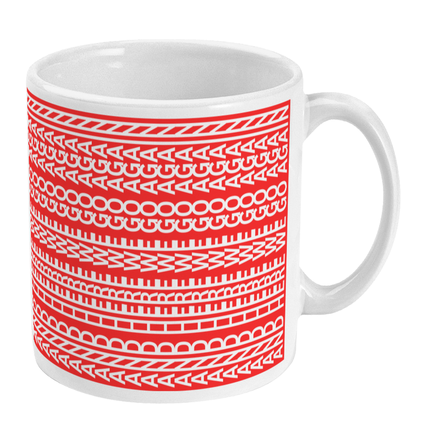 White mug with red pattern on a white background