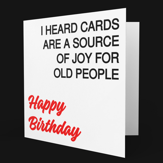 Birthday card with humorous text on a black background