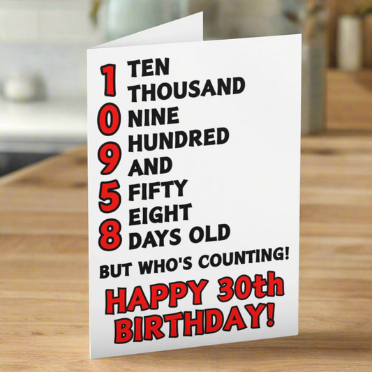 10958 Days Old But Who's Counting, Fun 30th Birthday Card