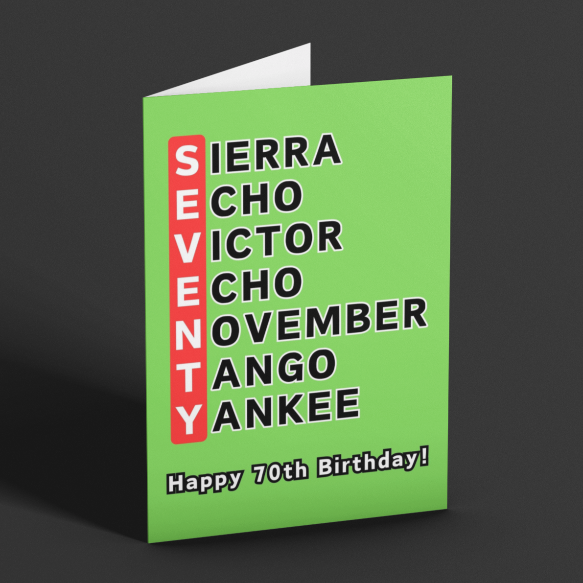 70th Birthday Phonetic Alphabet Card