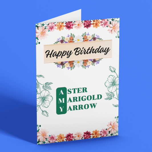 Personalised Name And Flower Happy Birthday Card