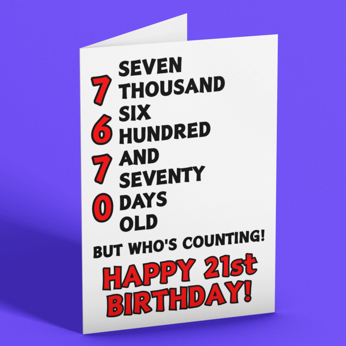 7670 Days Old But Who's Counting, Fun 21st Birthday Card
