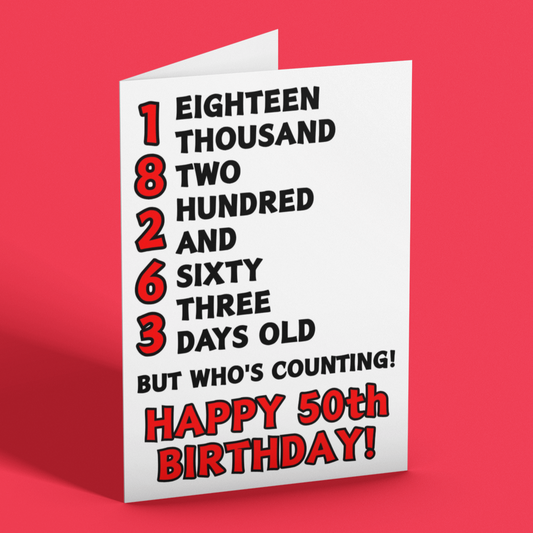 18263 Days Old But Who's Counting, Fun 50th Birthday Card