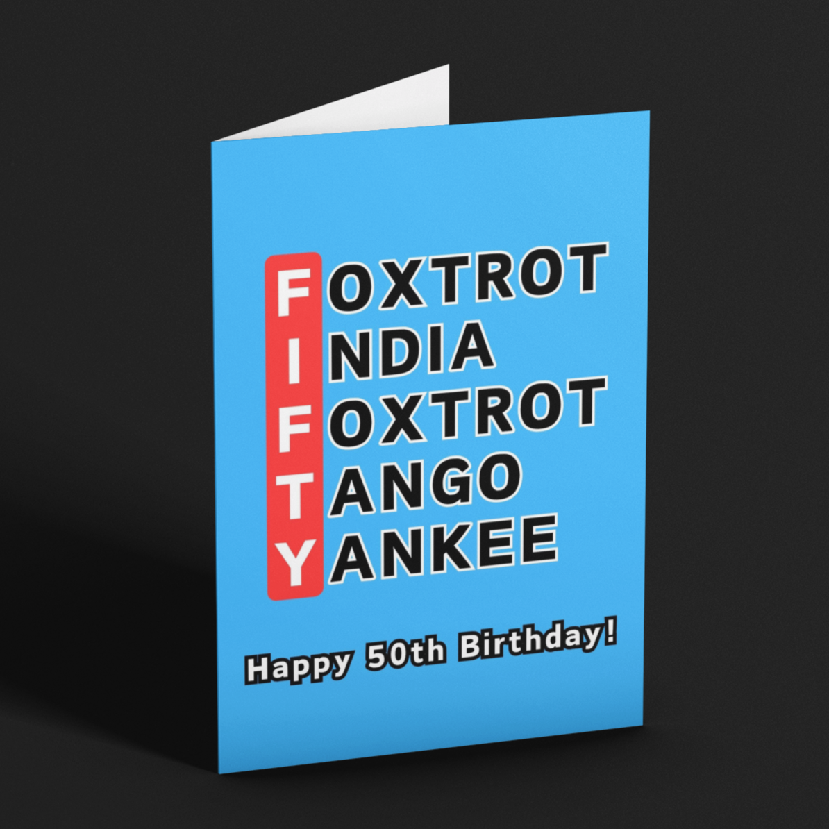 50th Birthday Phonetic Alphabet Card