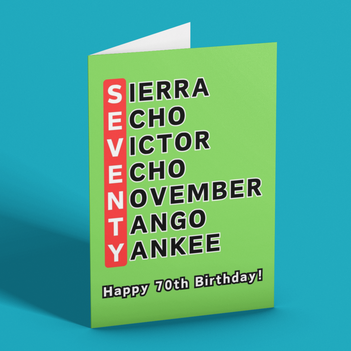70th Birthday Phonetic Alphabet Card