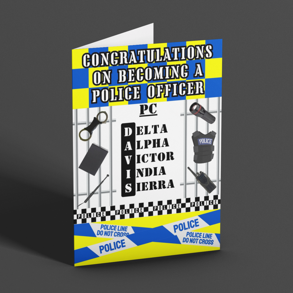 Personalised Congratulations On Becoming A Police Officer Phonetic Alphabet Card, Police Graduation Card, Police Promotion Card