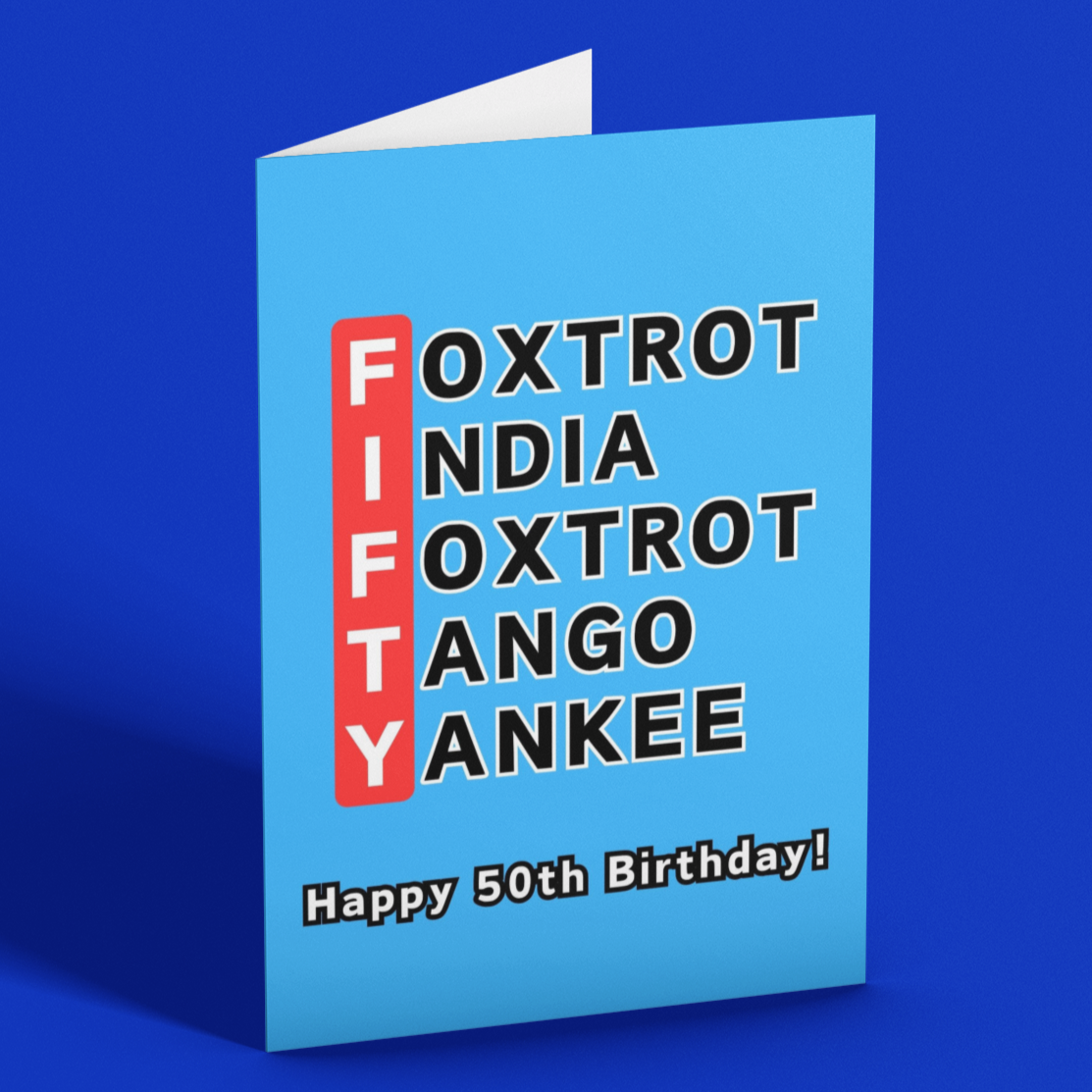 50th Birthday Phonetic Alphabet Card