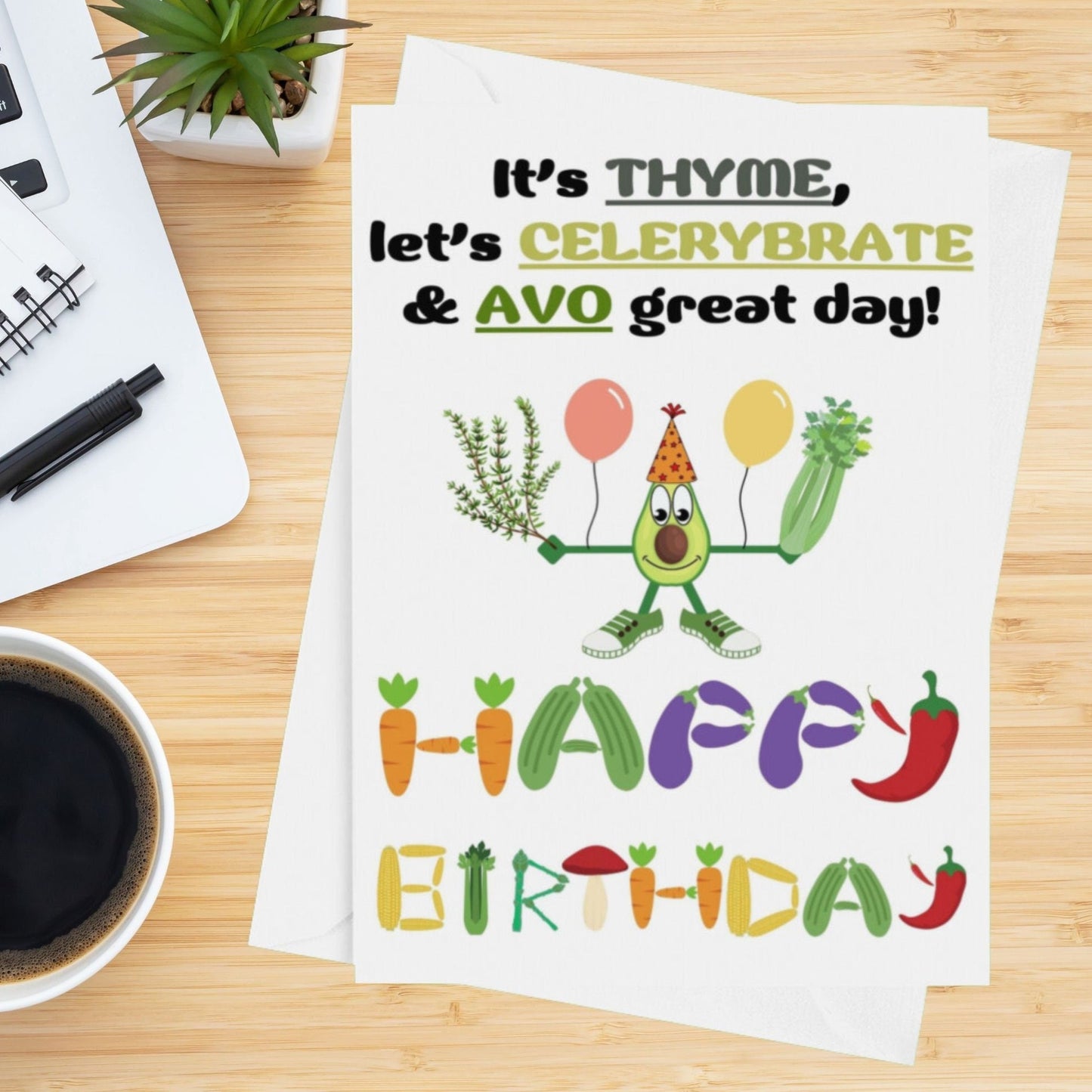 Vegetable Food Pun Birthday Card - Click Of A Button Prints