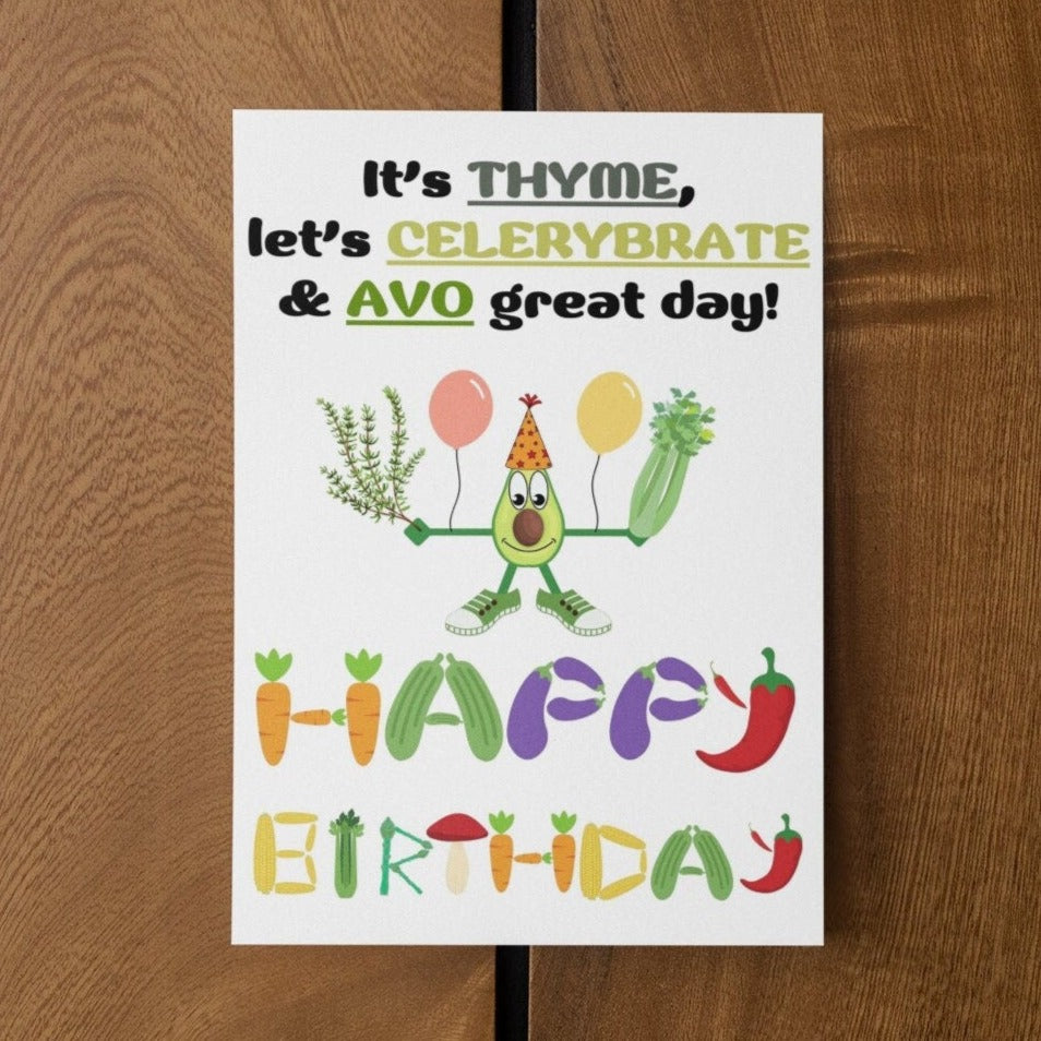 Vegetable Food Pun Birthday Card - Click Of A Button Prints