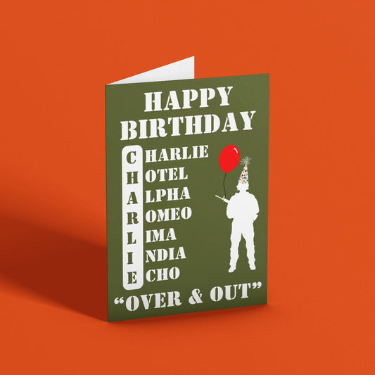 Personalised Military Phonetic Alphabet Birthday Card - Click Of A Button Prints