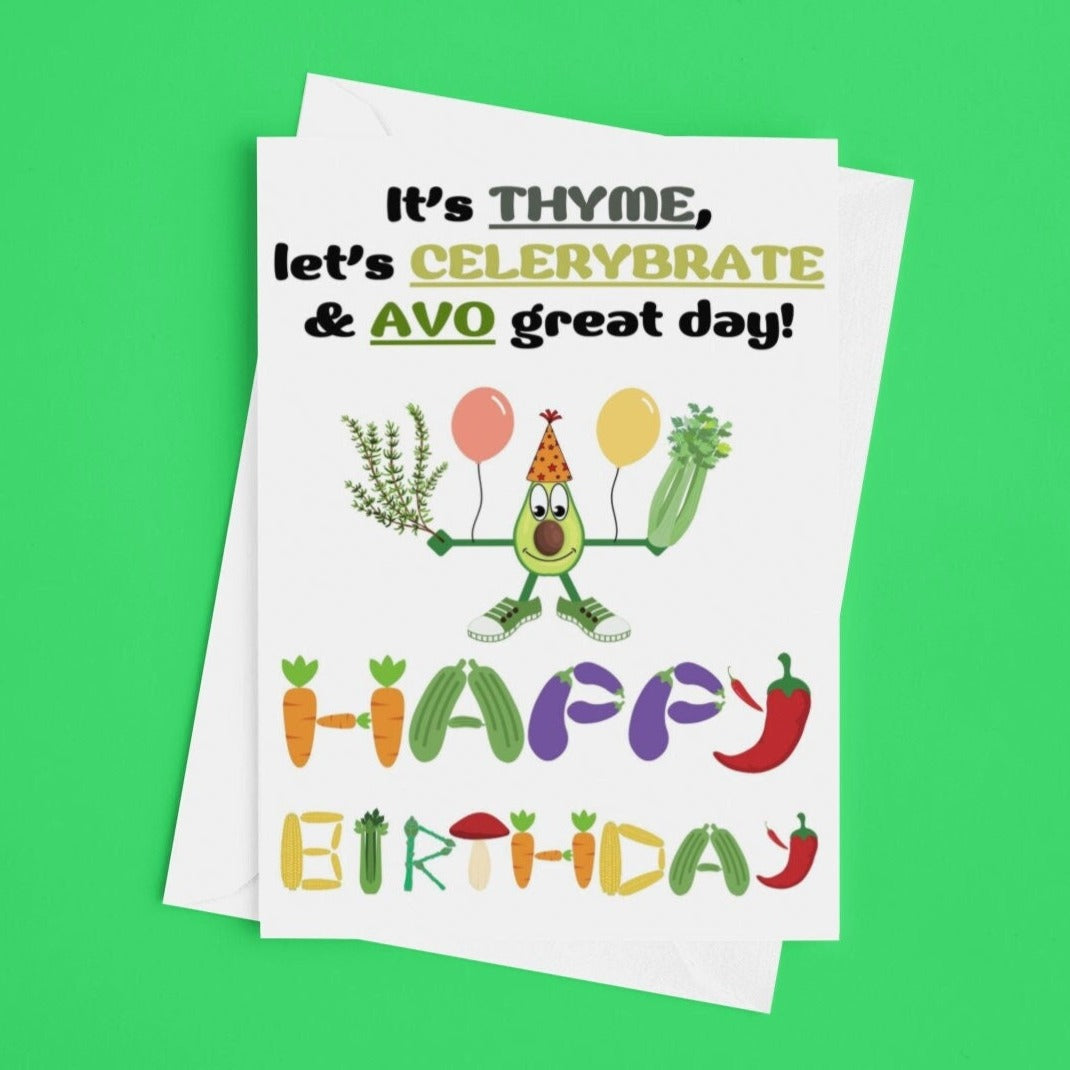 Vegetable Food Pun Birthday Card - Click Of A Button Prints