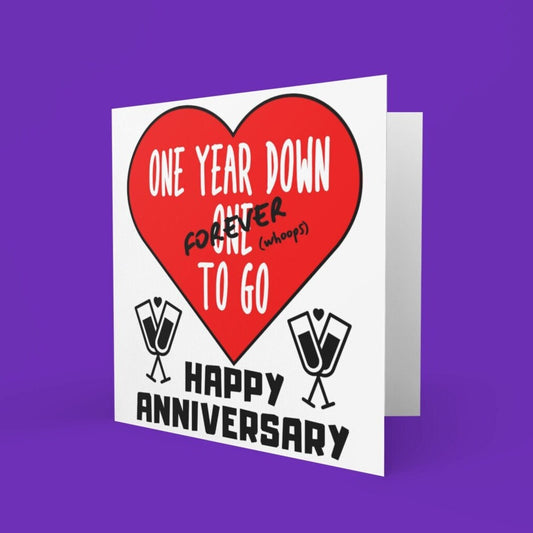 One Year Down Joke Anniversary Card - Click Of A Button Prints