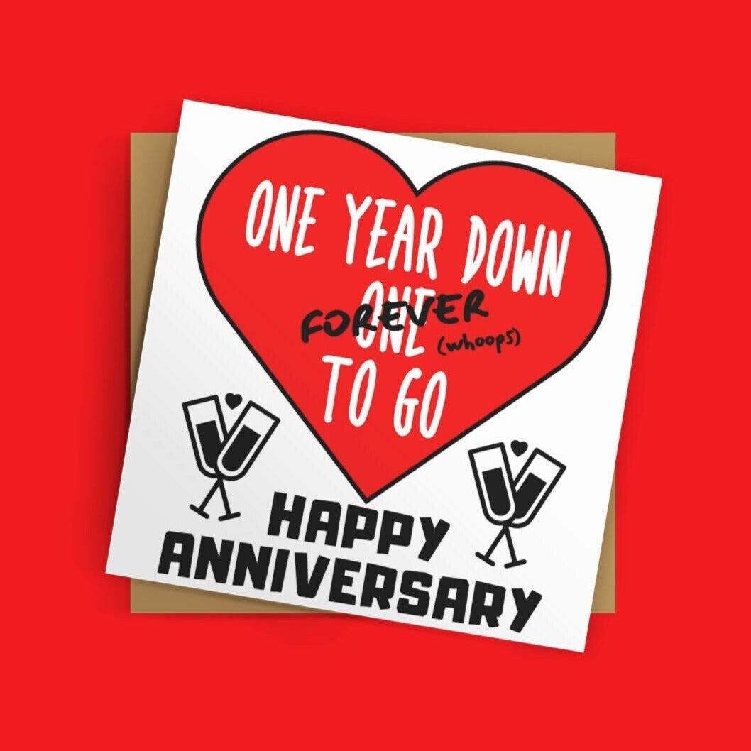 One Year Down Joke Anniversary Card - Click Of A Button Prints