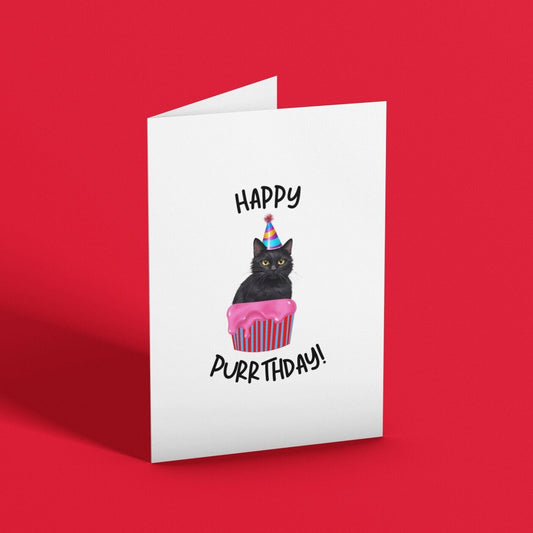 Black Cat Cupcake Birthday Card - Click Of A Button Prints