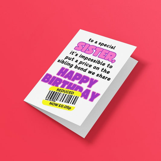 Reduced Sticker Sister Birthday Card - Click Of A Button Prints