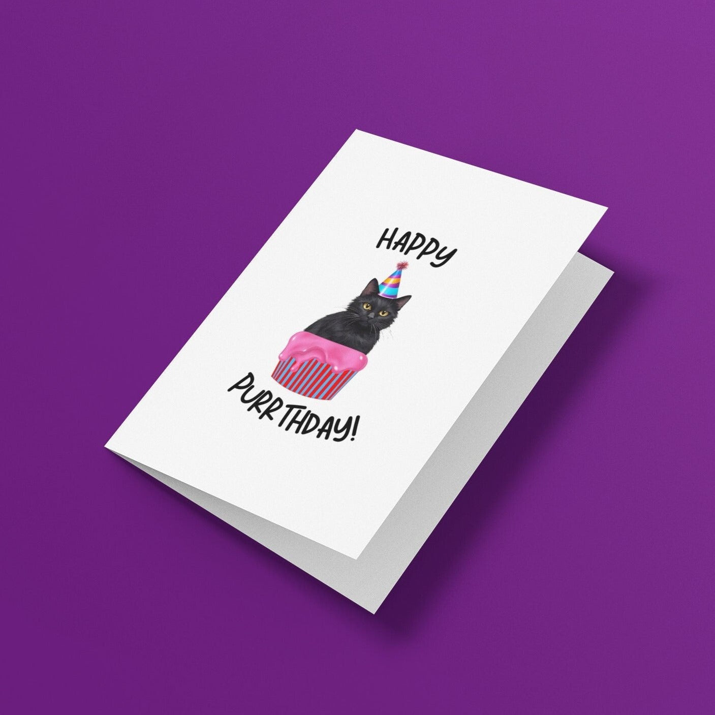 Black Cat Cupcake Birthday Card - Click Of A Button Prints