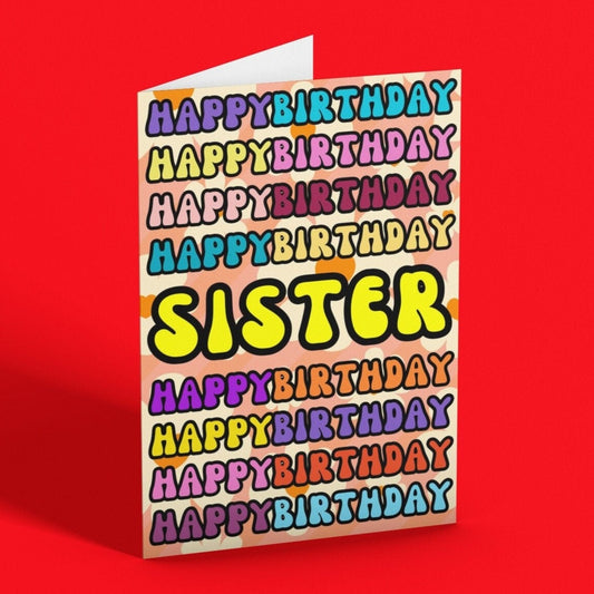 Funky Retro Sister Birthday Card - Click Of A Button Prints