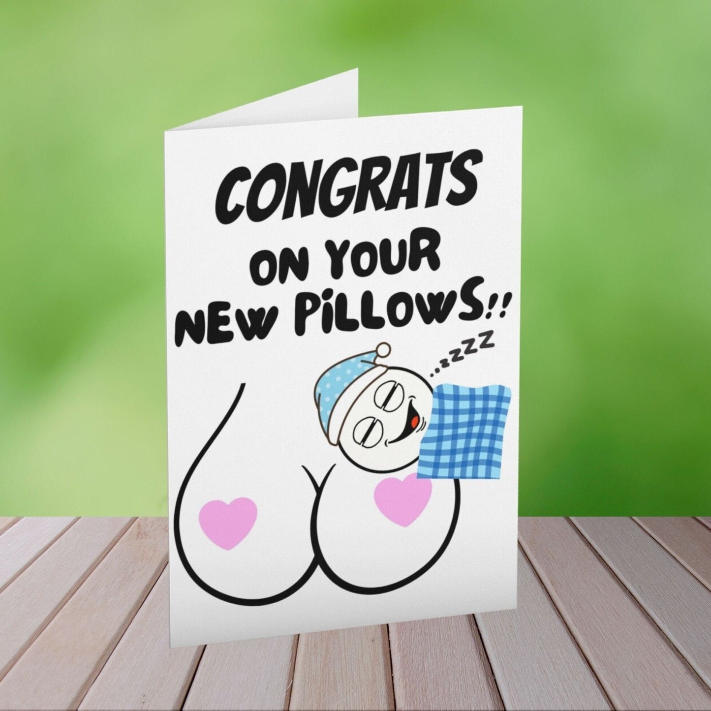 New Boobs Card, Congrats On Your New Pillows Card - Click Of A Button Prints