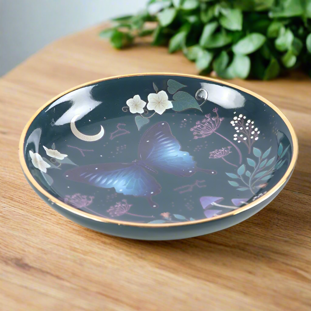 Round Midnight Moth Trinket Dish