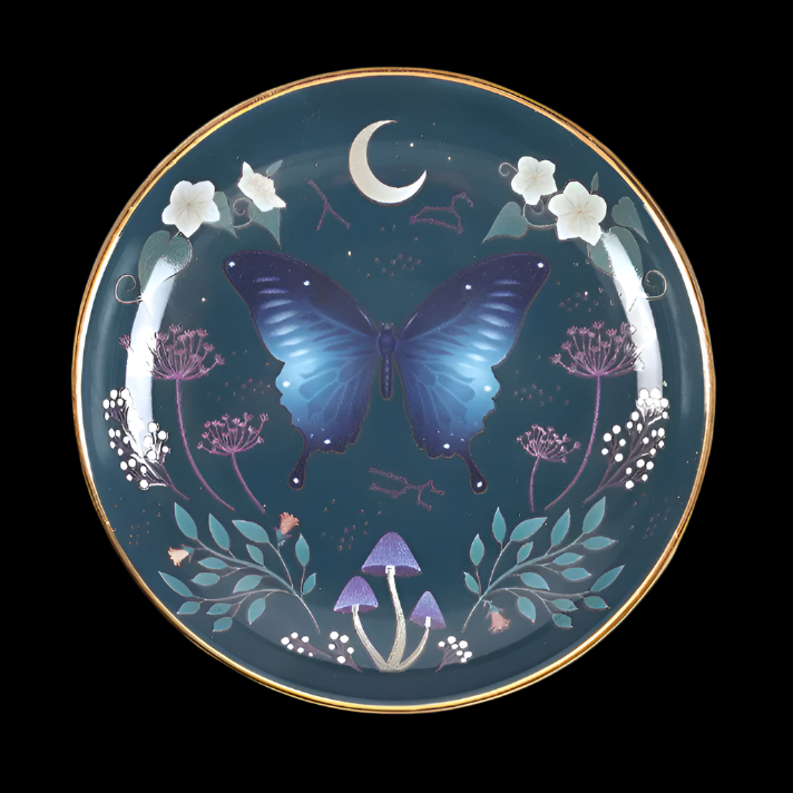 Round Midnight Moth Trinket Dish