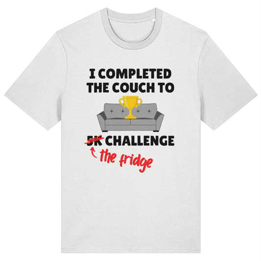 White t-shirt with graphic design and text on a white background