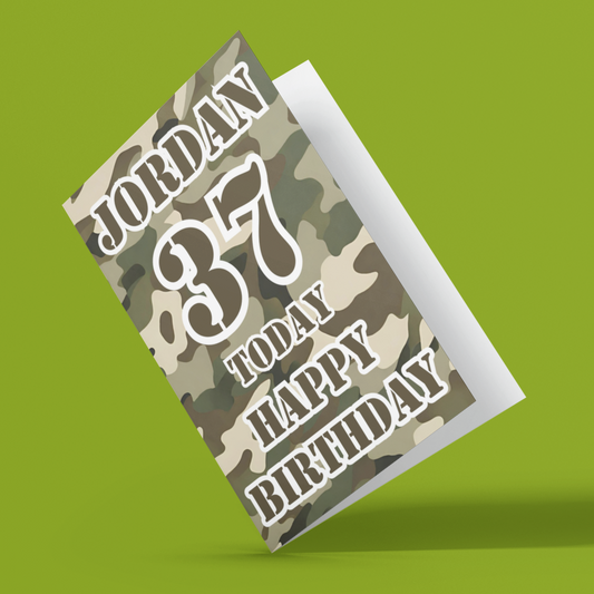 Personalised Camo Soldier Birthday Card, Name Age Army Soldier Card