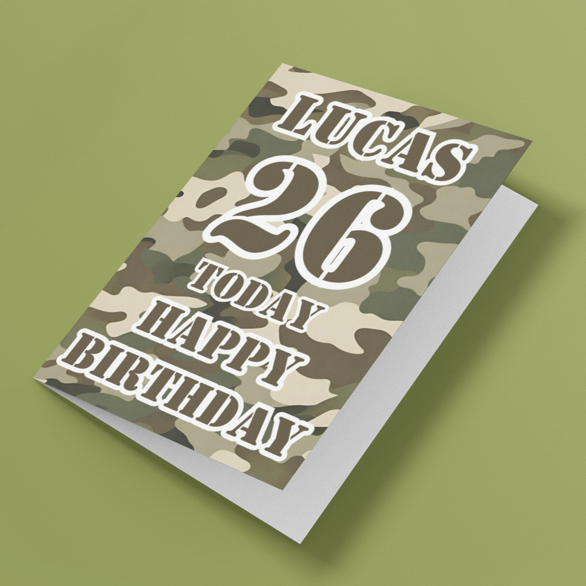 Personalised Camo Soldier Birthday Card, Name Age Army Soldier Card