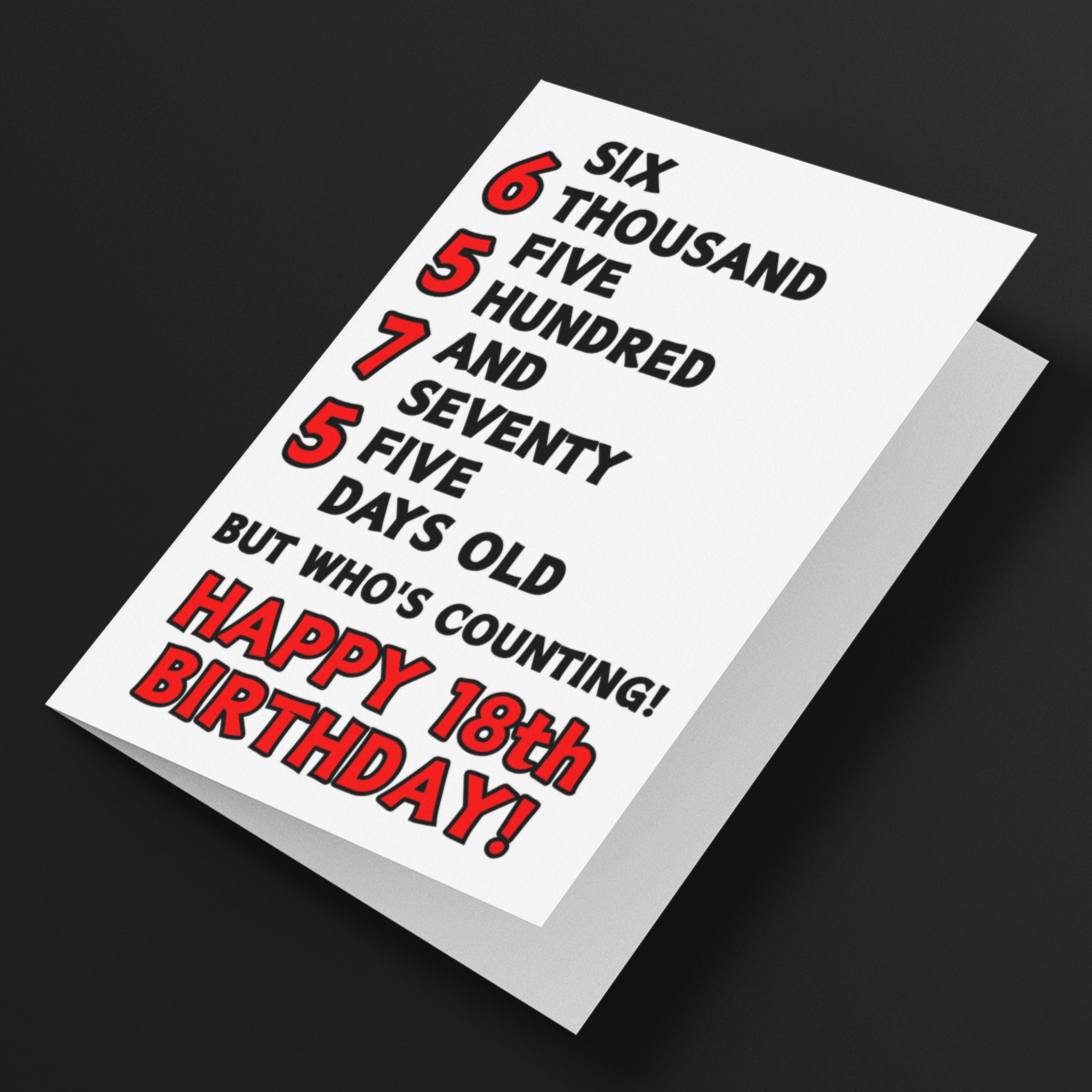 6575 Days Old But Who's Counting, Fun 18th Birthday Card