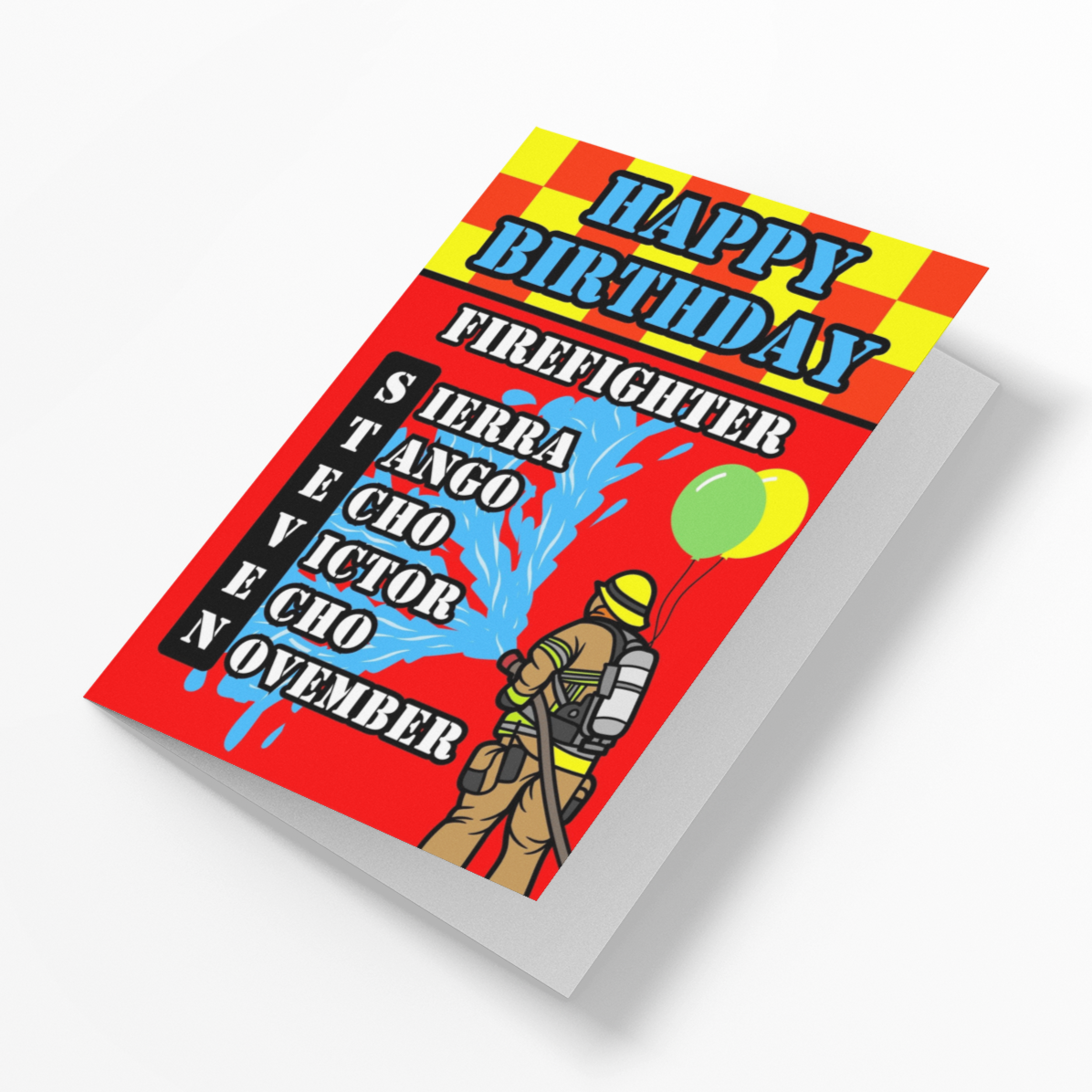 Personalised Firefighter Phonetic Alphabet Birthday Card
