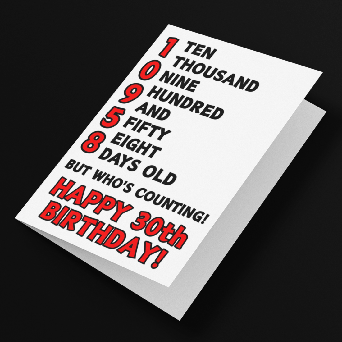 10958 Days Old But Who's Counting, Fun 30th Birthday Card