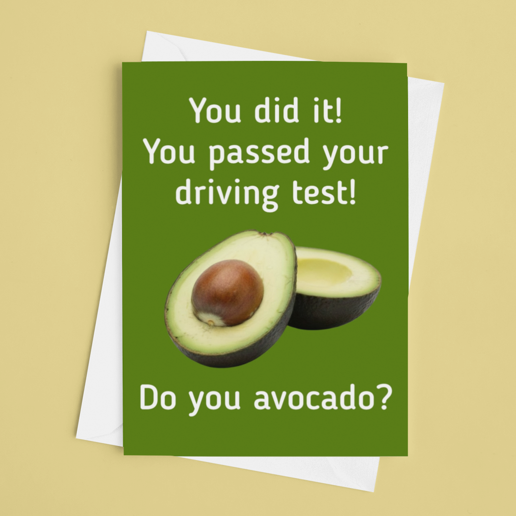 Funny Avocado Passed Driving Test Card