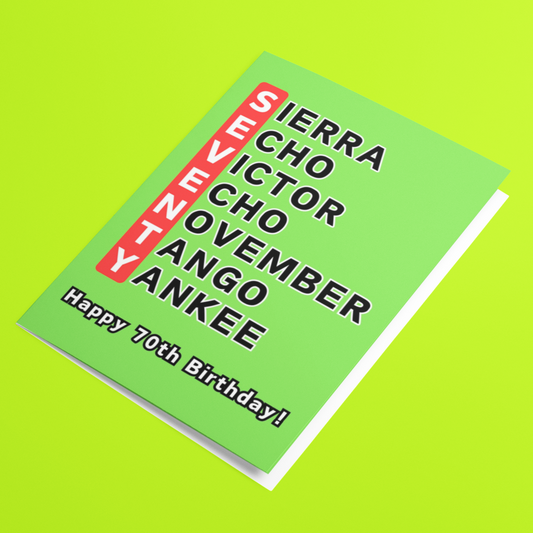 70th Birthday Phonetic Alphabet Card