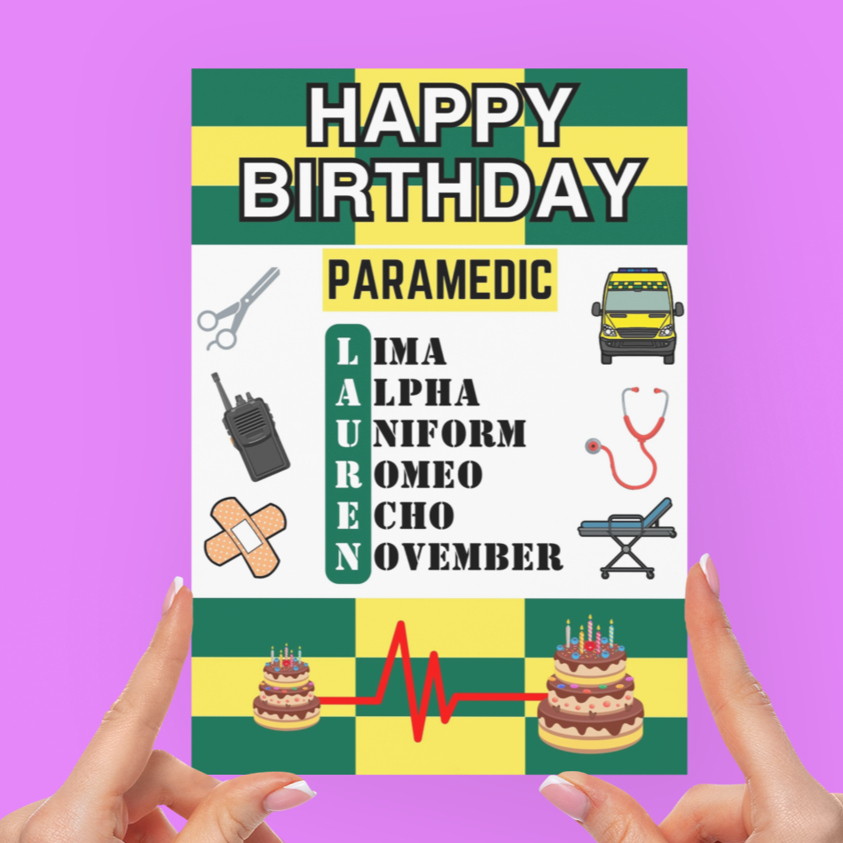 Personalised Paramedic Phonetic Alphabet Birthday Card