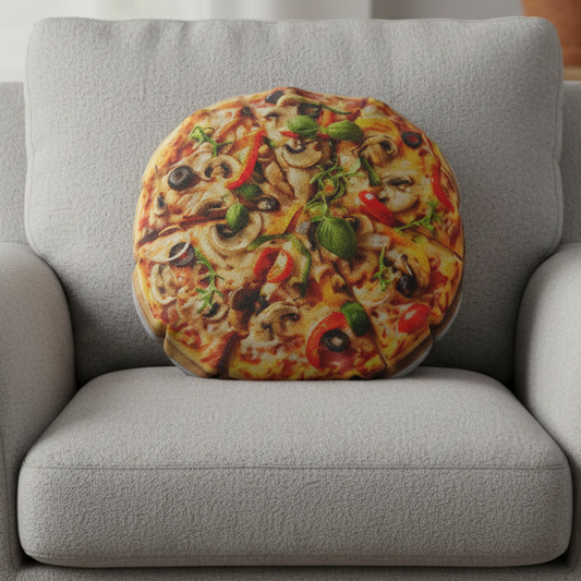 Funny Pizza Cushion, 18 Inch Round Faux Suede Cushion, Novelty Food Lover Gift