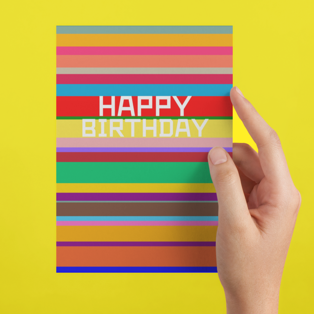 Striped Colourful Happy Birthday Card