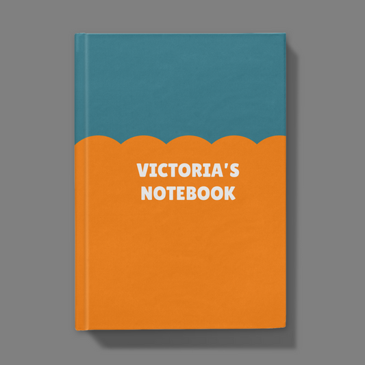 Personalised Name Hardback Notebook, Dark Cyan Orange Colourblock Design, (Size A5 or A4)