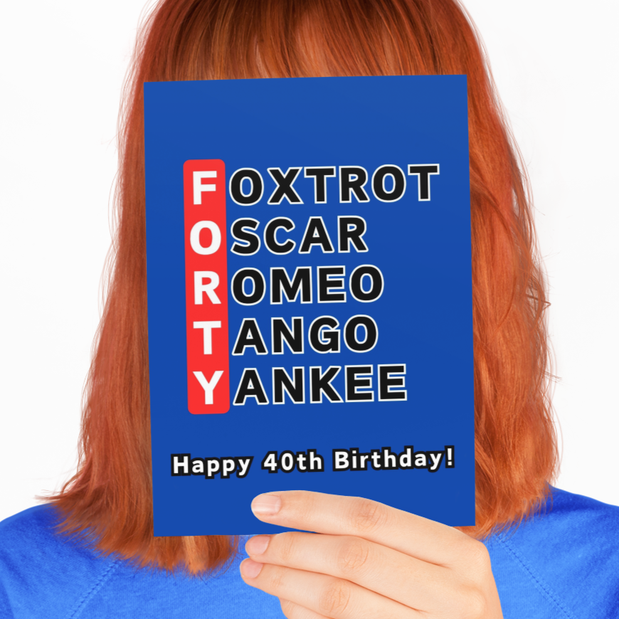 40th Birthday Phonetic Alphabet Card