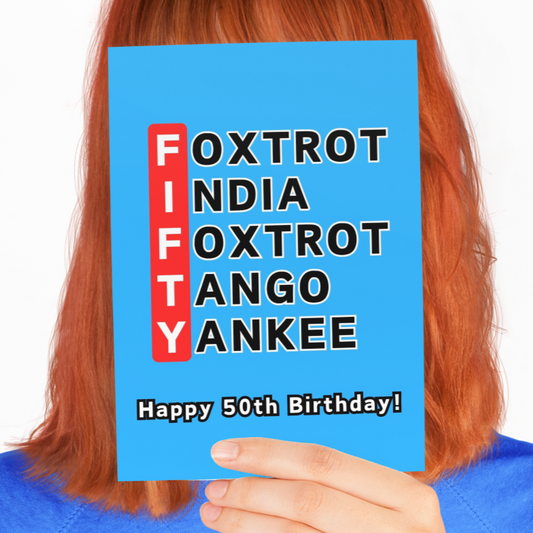 50th Birthday Phonetic Alphabet Card