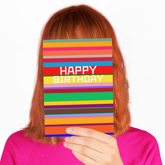 Striped Colourful Happy Birthday Card
