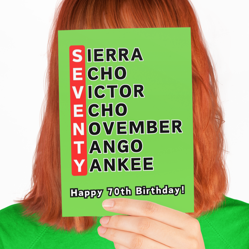 70th Birthday Phonetic Alphabet Card