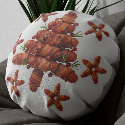 Funny Pigs in Blankets Round Christmas Cushion Novelty Gift