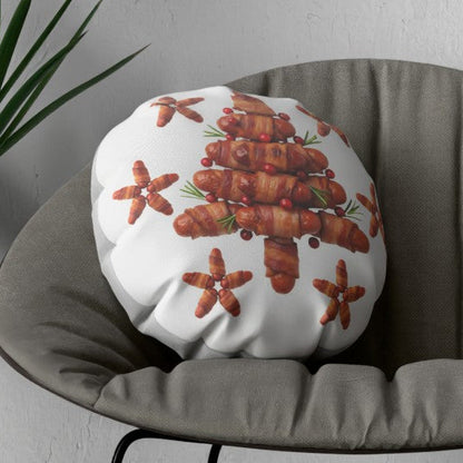 Funny Pigs in Blankets Round Christmas Cushion Novelty Gift