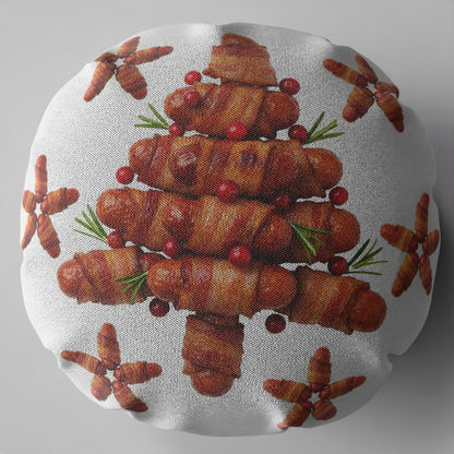 Funny Pigs in Blankets Round Christmas Cushion Novelty Gift