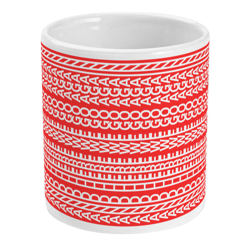 Mug with red and white pattern on a white background