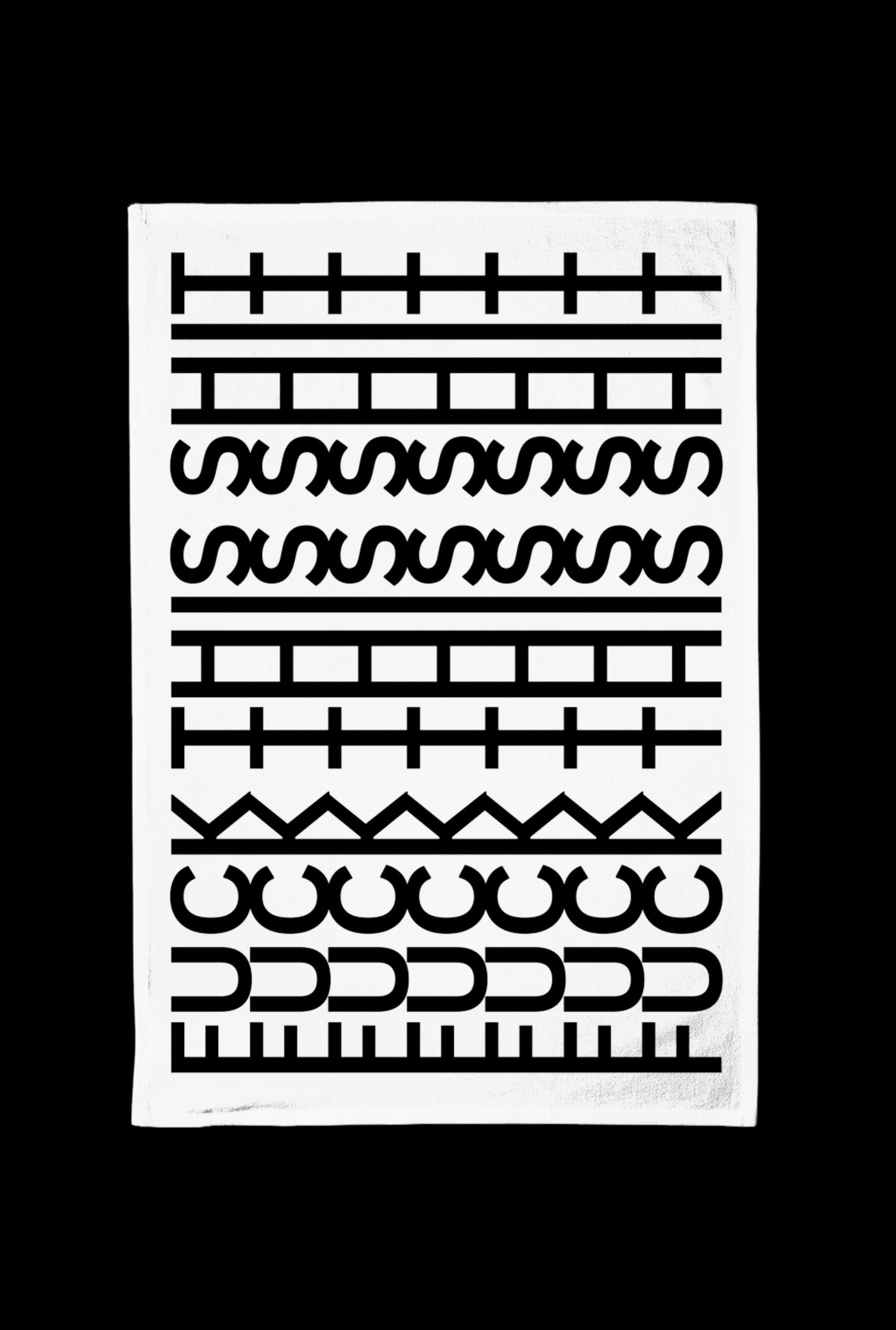 White decorative panel with black geometric pattern on a black background