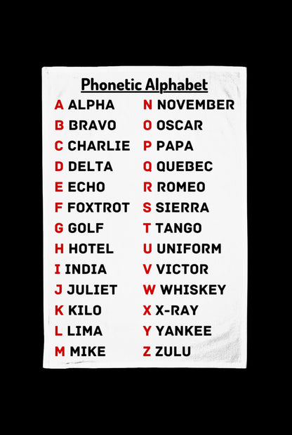 Phonetic Alphabet Tea Towel 100% Cotton Half Panama